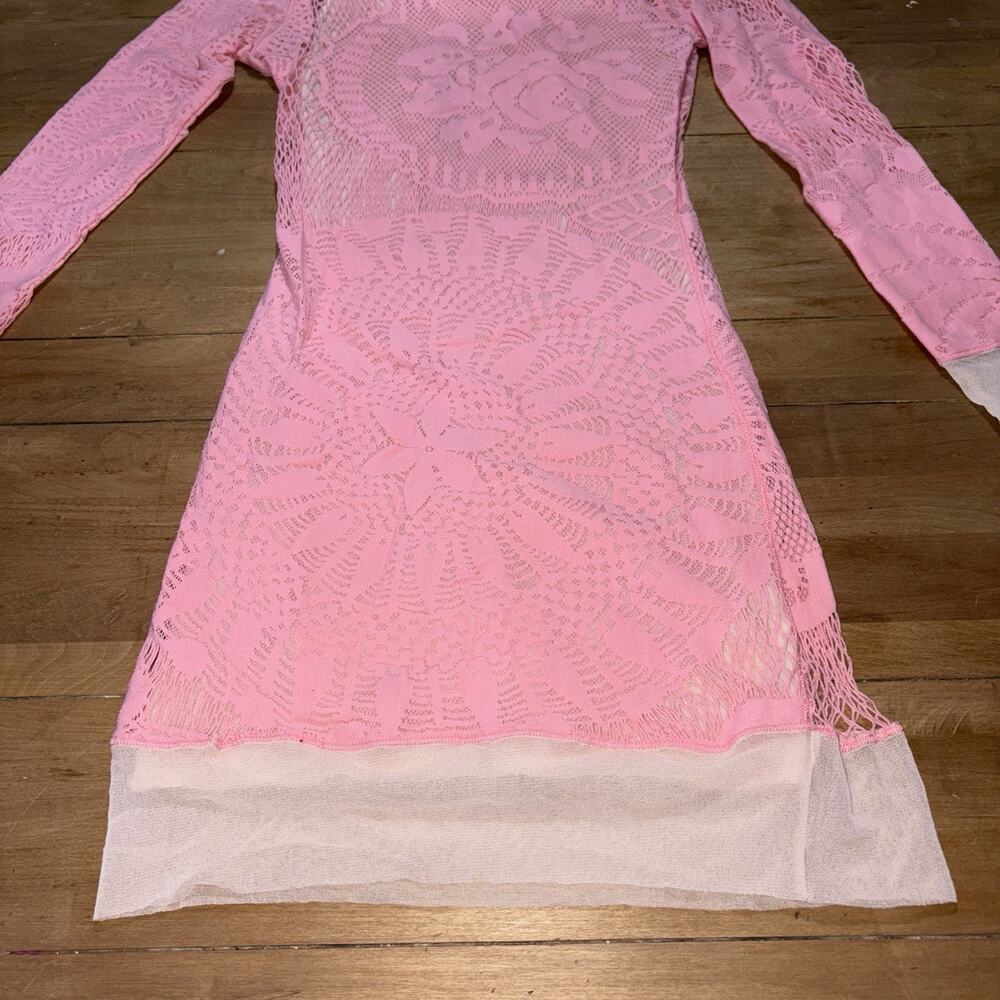 Jean Paul Gaultier Pink Soleil See-Through Cutout Mini Dress XS Body-con Crochet - Picture 3 of 16